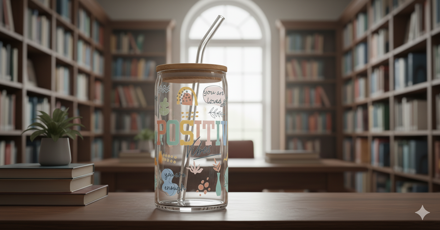 šæ Positive Vibes Glass Can ā Boho Motivational Tumbler